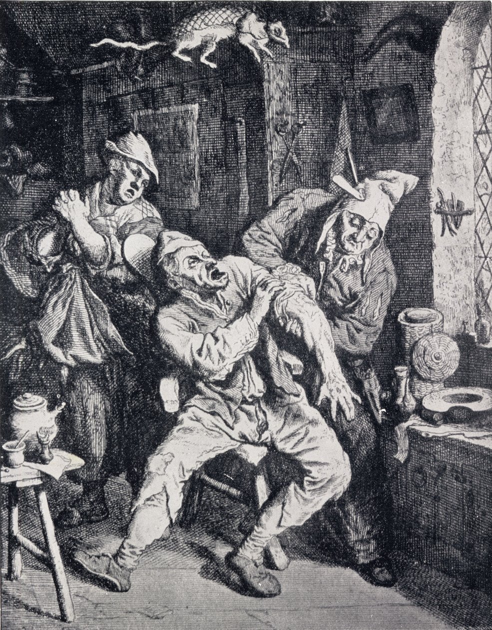 Een barbier-chirurg die opereert in zijn kantoor door English School