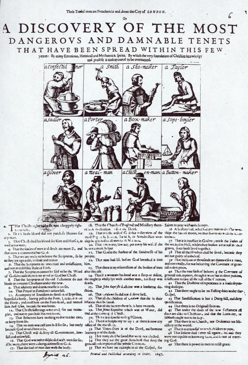 Een Ontdekking van de Meest Gevaarlijke en Verdoemde Leerstellingen, gepubliceerd in 1647 door English School