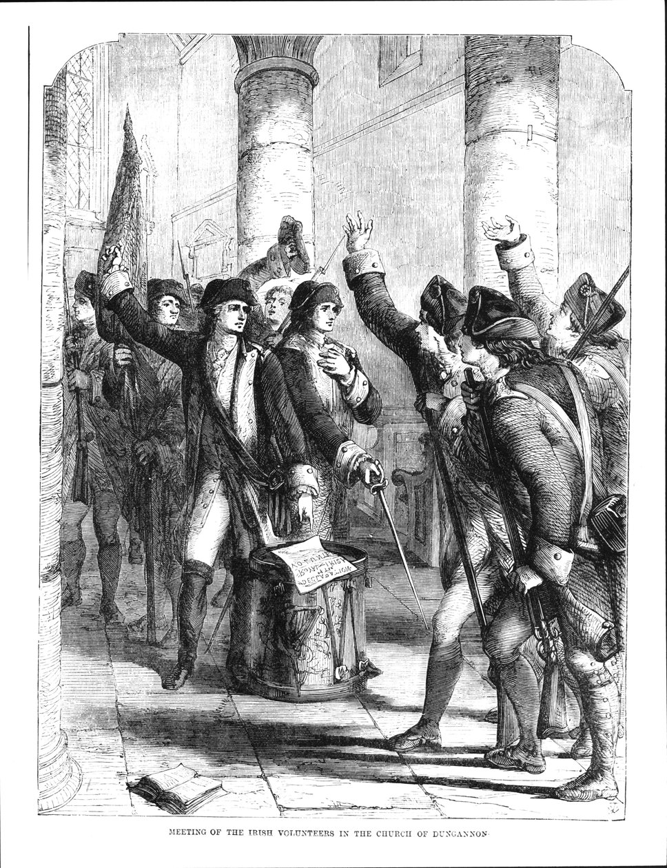 Een Bijeenkomst van de Ierse Vrijwilligers in de Kerk van Dungannon, in 1784 door English School
