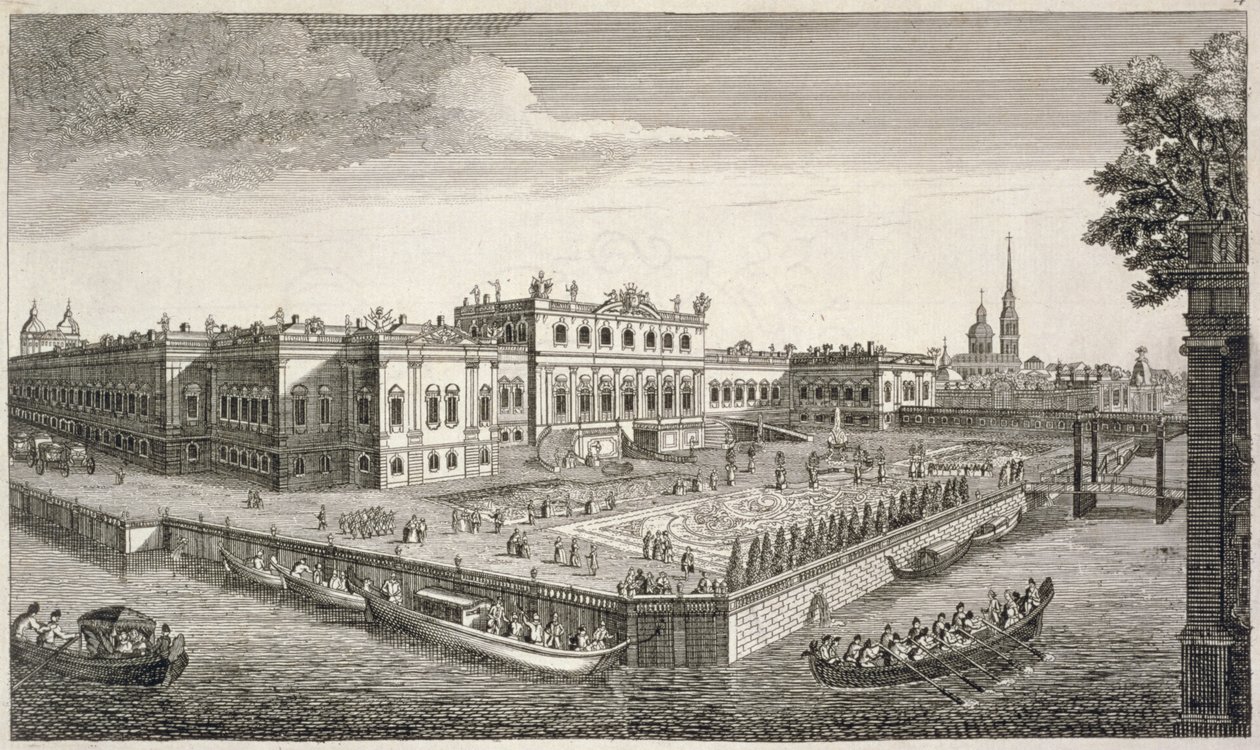 Een noordwestelijk uitzicht op het Zomerpaleis van Hare Keizerlijke Majesteit in Sint-Petersburg, uitgegeven door Bowles en Carver door English School