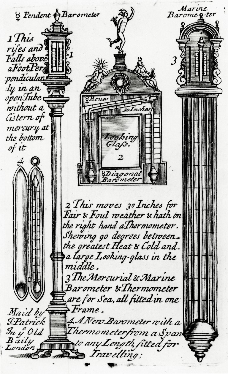 Advertentie voor Barometers gemaakt door John Patrick, c.1705-1715 door English School