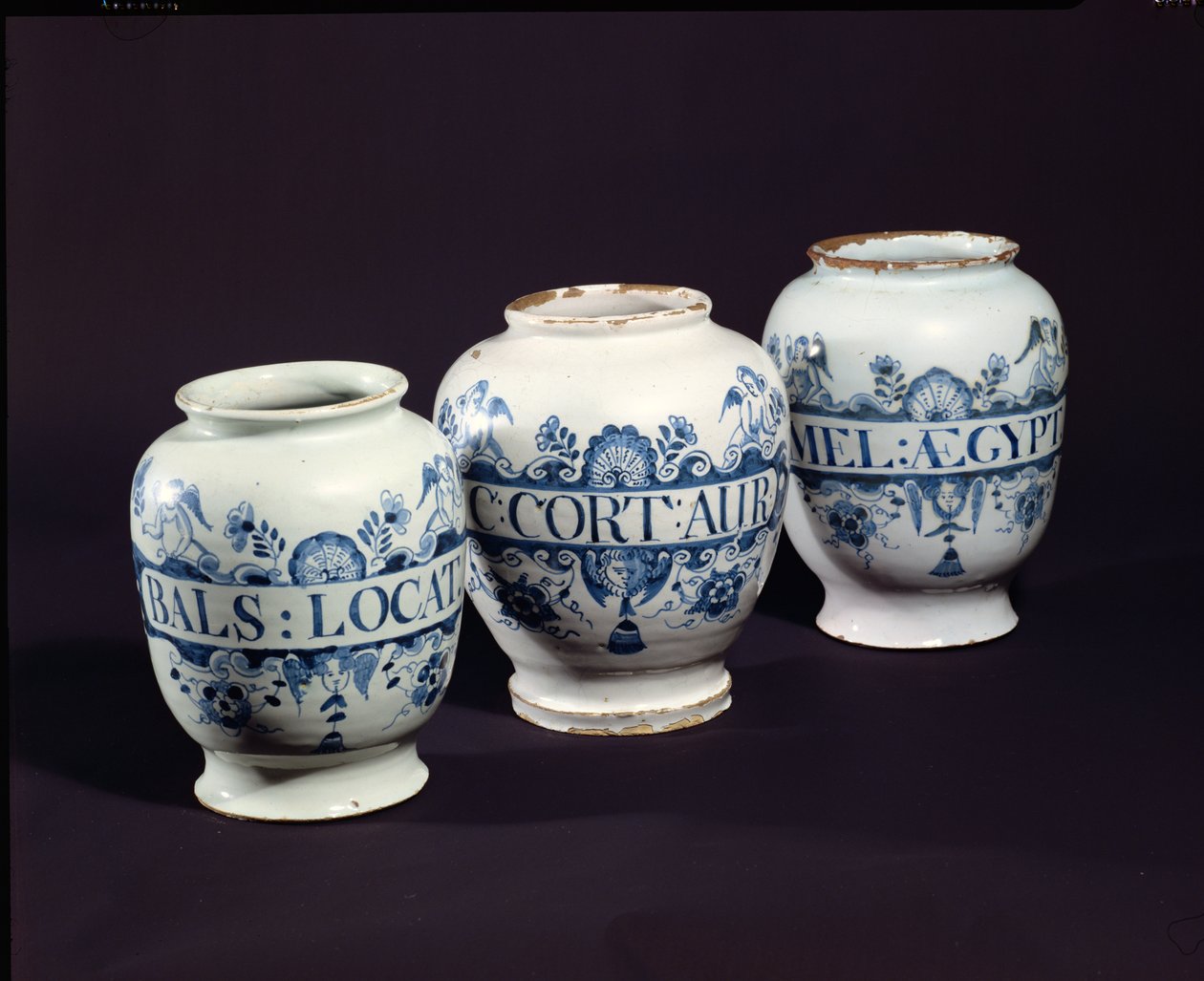 Apothekers drugpotten, ca. 1740 door English School