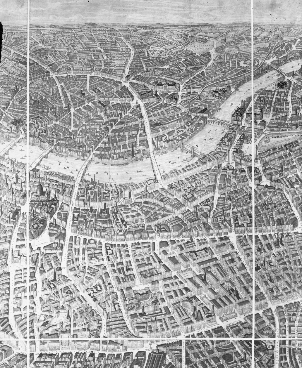 Ballonzicht op Londen, 1851 door English School