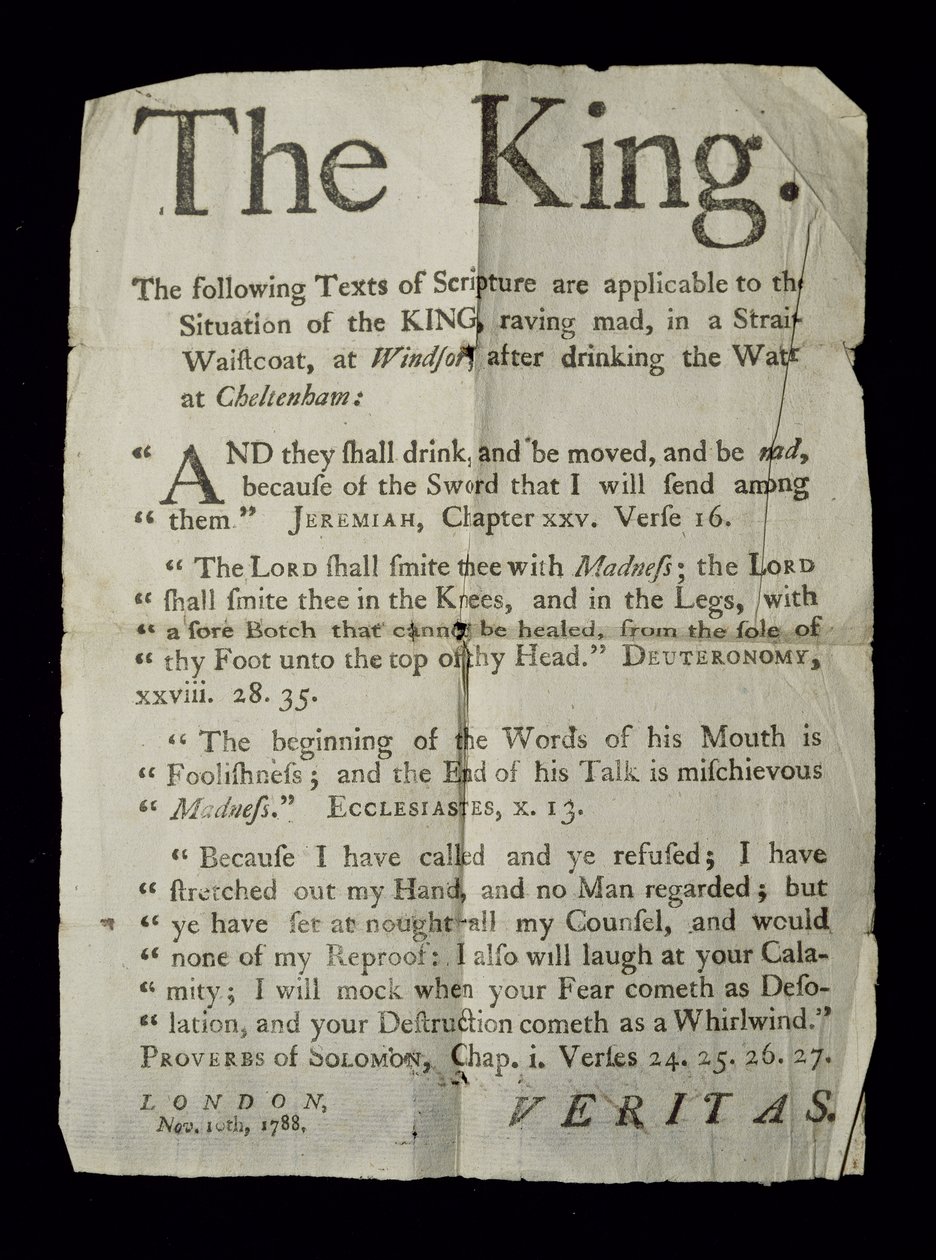 Broadsheet over de Gekheid van Koning George III, 1788 door English School