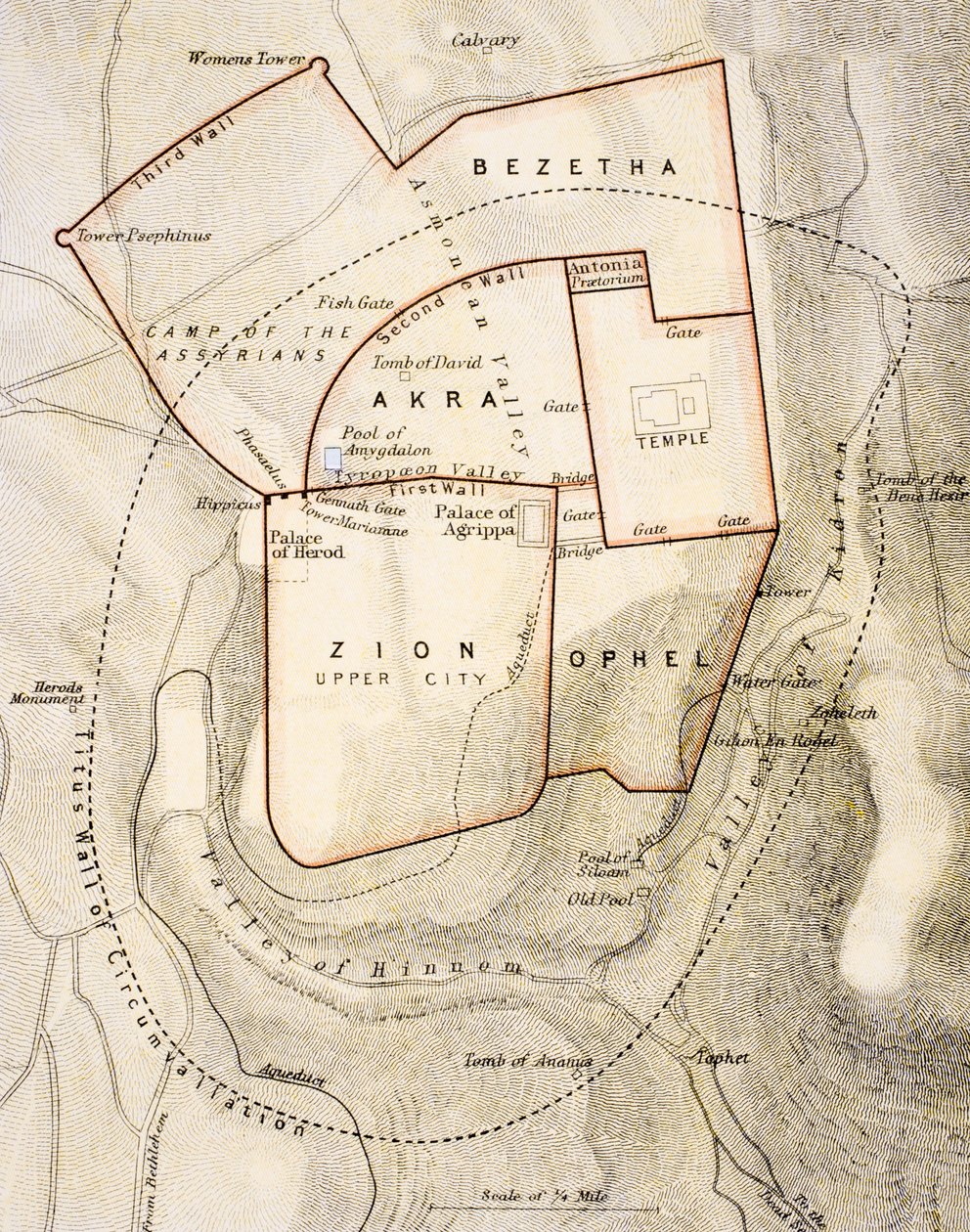 Stadskaart van het oude Jeruzalem, uit 