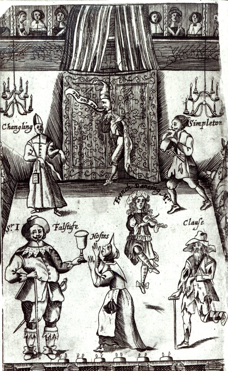Komische acteurs in uitvoering, 1662 door English School