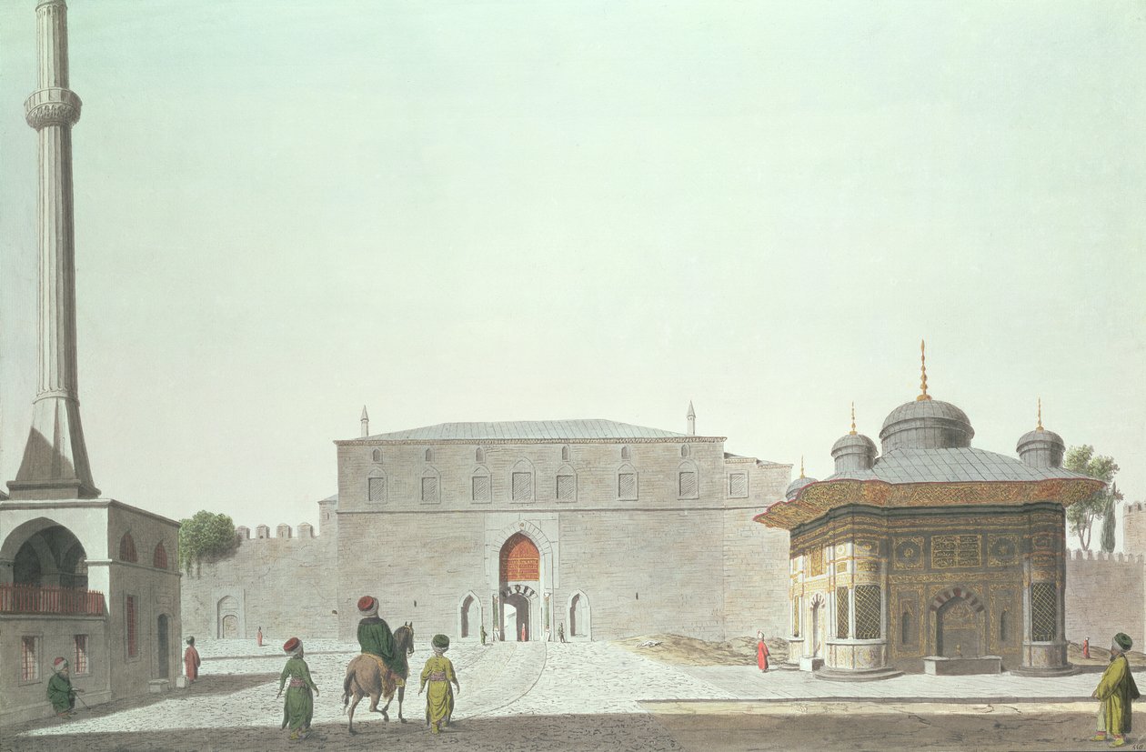 Constantinopel: Haghia Sophia Plein met de Fontein en de Keizerlijke Poort van het Oude Serail (Topkapi Paleis) door English School