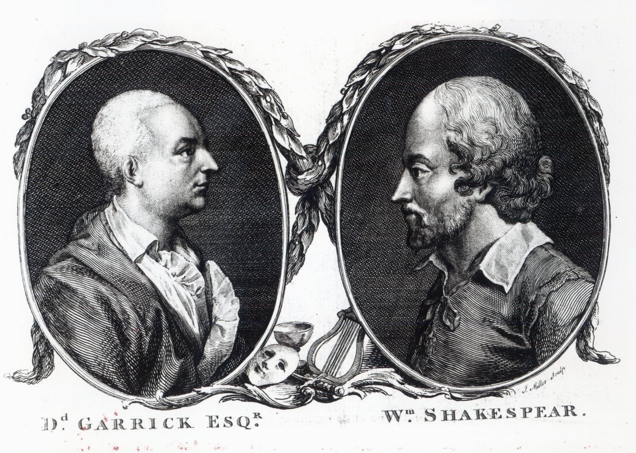 David Garrick en Shakespeare, gegraveerd door J. Miller door English School
