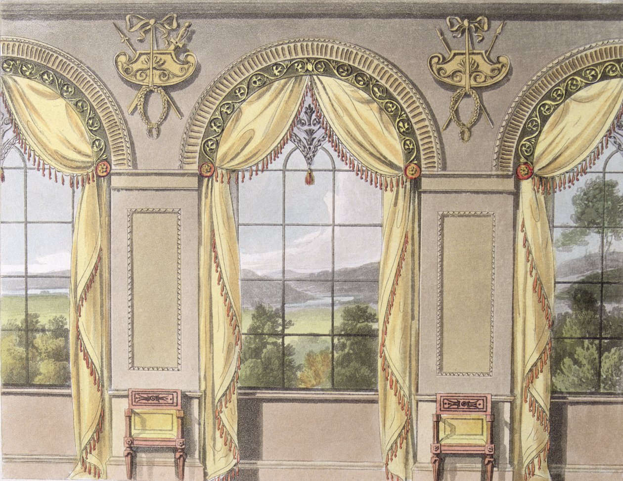 Eetkamer, plaat 88 uit Ackermanns Repository of Arts, gepubliceerd 1816 door English School