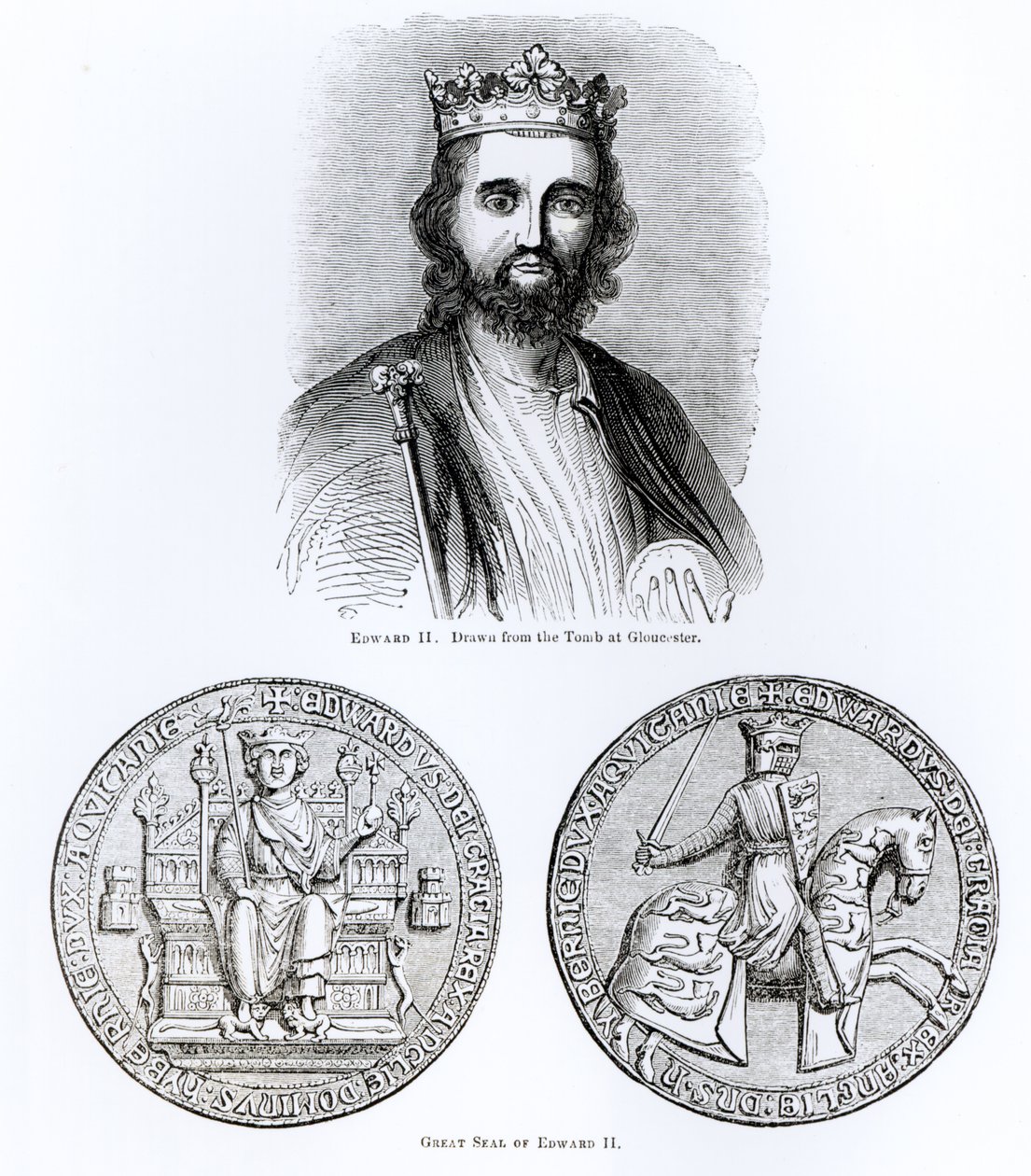 Edward II (1284-1327) getekend van het Graf in Gloucester, en het Grote Zegel door English School
