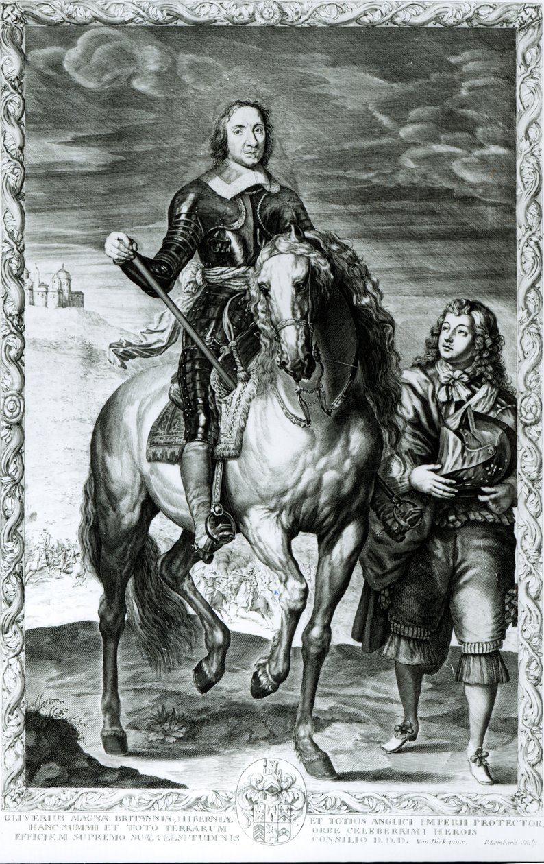 Ruiterportret van Oliver Cromwell (1599-1658) door English School