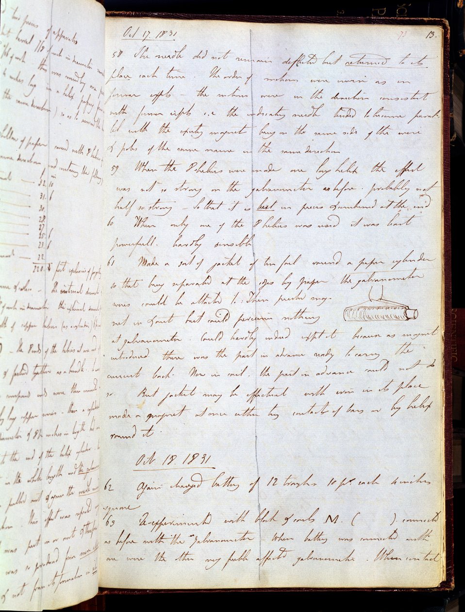 Uittreksel uit het dagboek van Michael Faraday, oktober 1831 (pen en inkt op papier) door English School