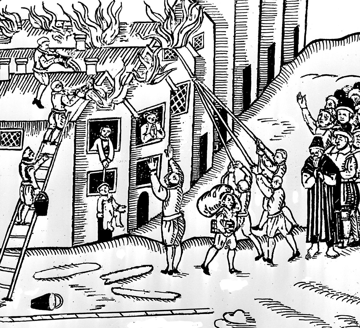 Brandbestrijding in Tiverton, Devon, 1612 door English School