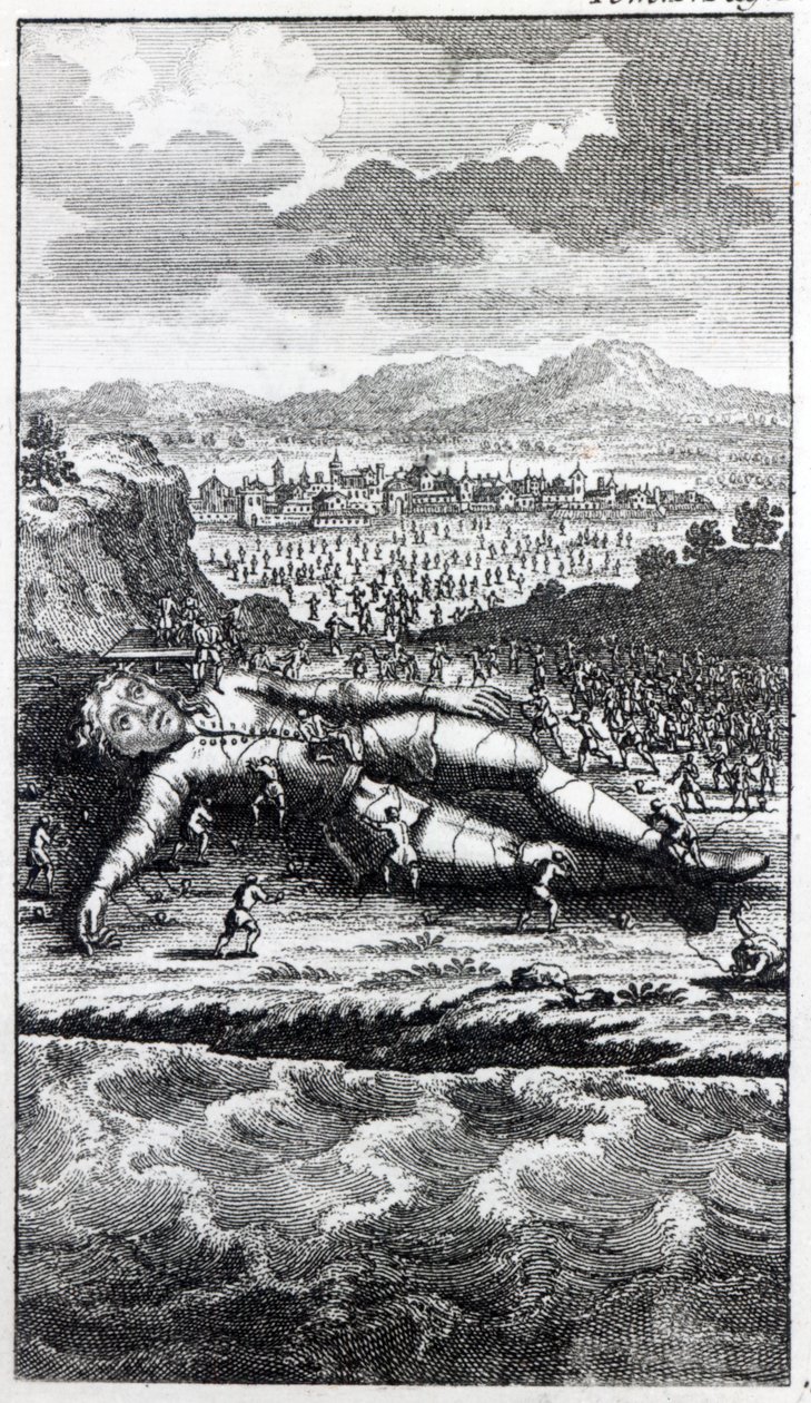 Gulliver gevangen door de Lilliputters, illustratie uit 
