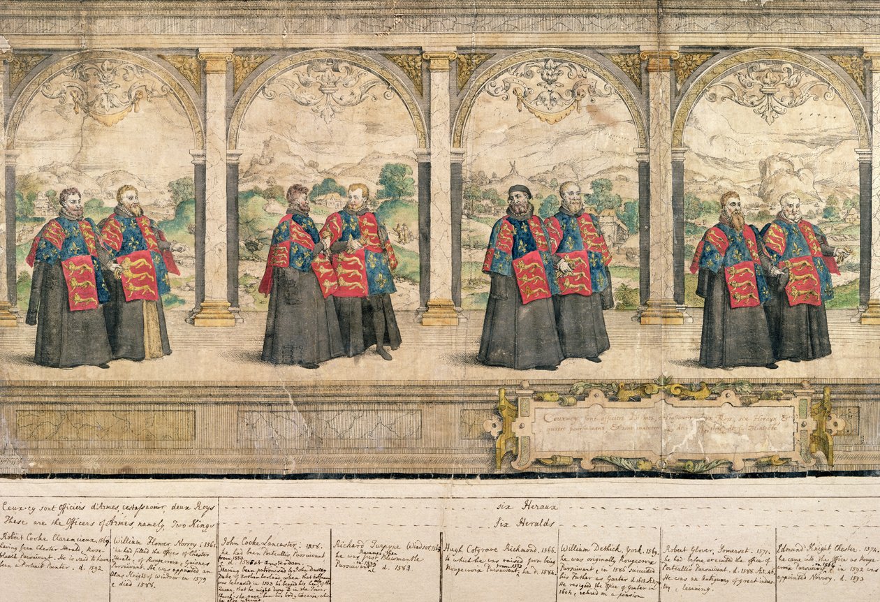 Denkbeeldige samengestelde processie van de Orde van de Kousenband in Windsor, gegraveerd door Marcus Gheeraerts, 1576 door English School