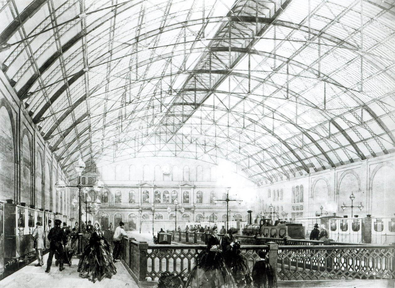 Interieur van Charing Cross station, gegraveerd door de Kell Brothers, c.1864 door English School