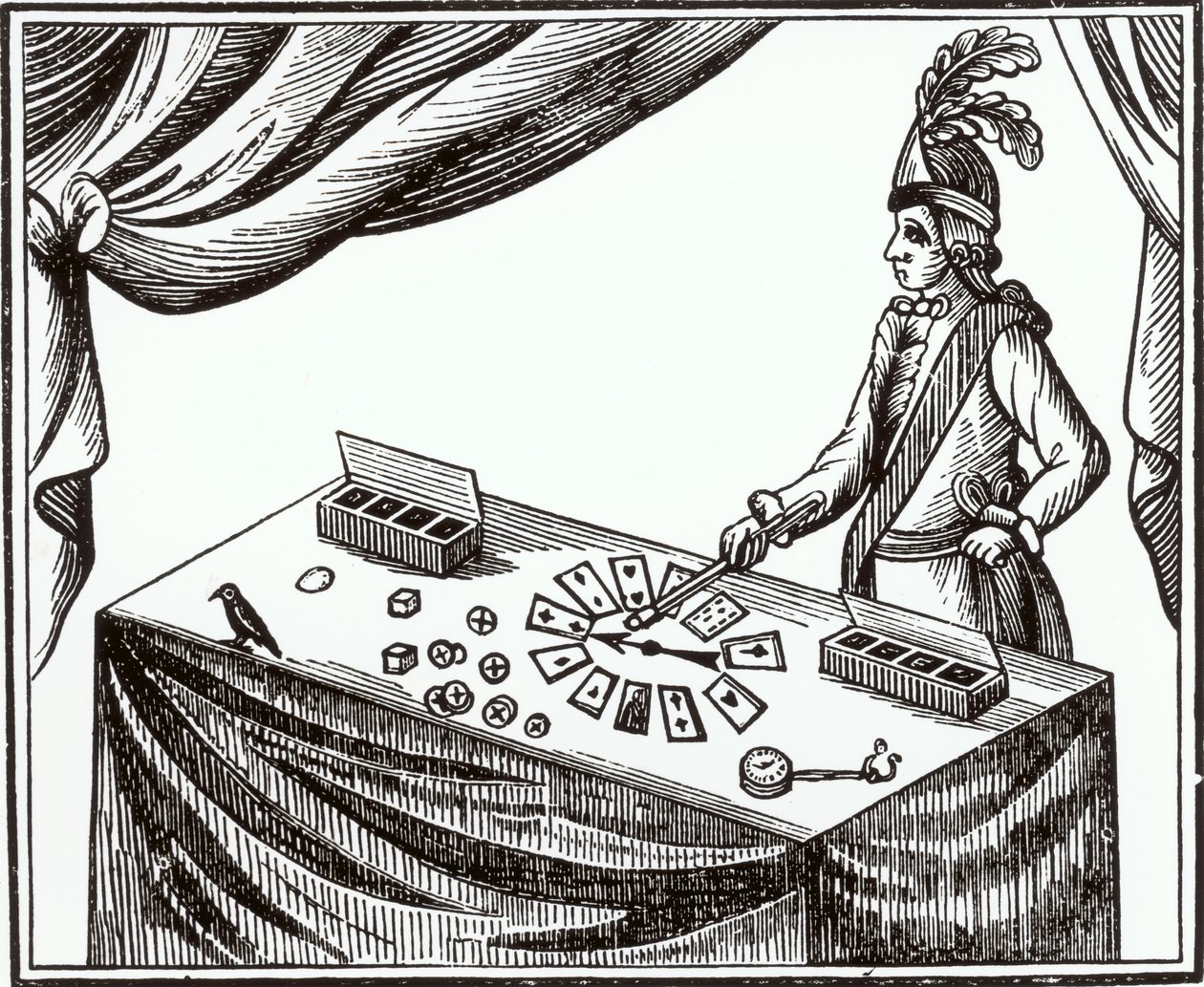 Lane, de goochelaar, die optrad op Bartholomew Fair in de late 18e eeuw door English School
