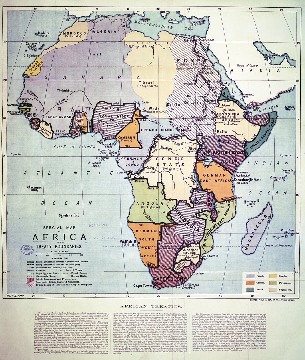 Kaart van Afrika met Verdragsgrenzen, 1891 door English School