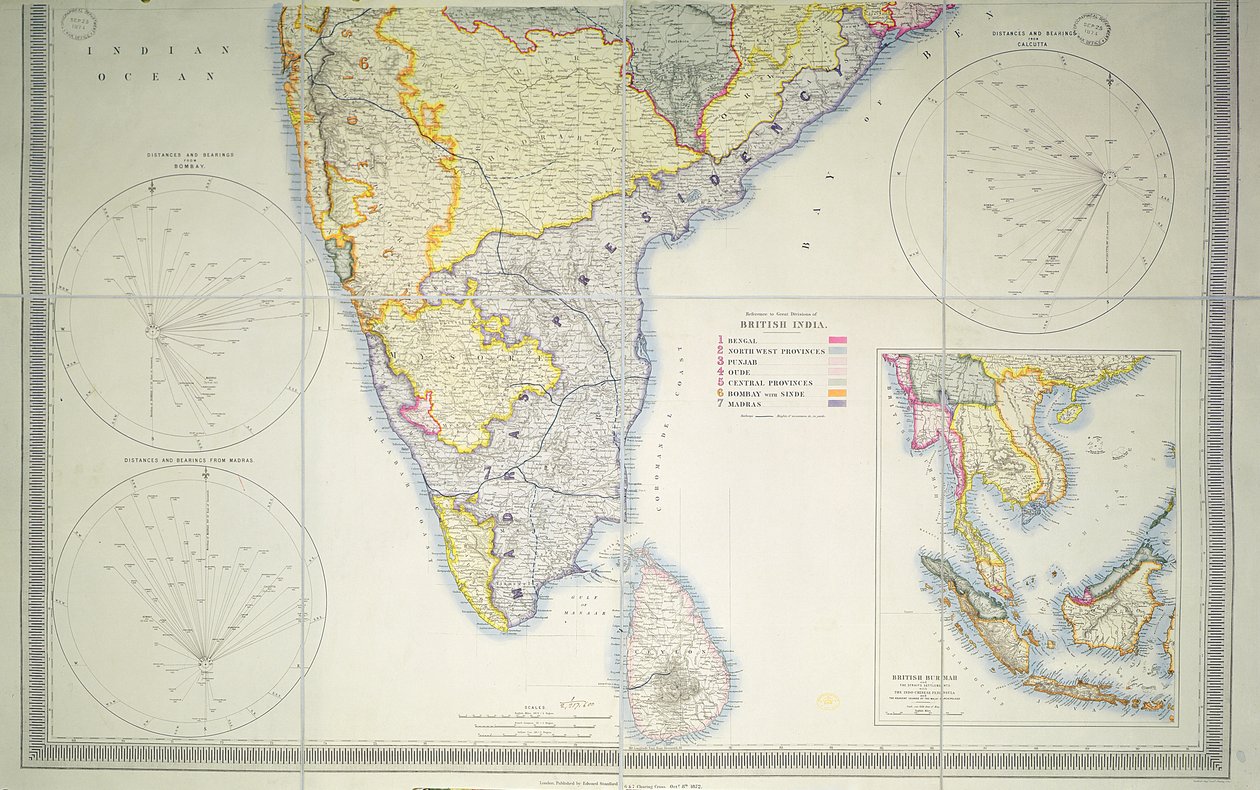 Kaart van Brits Zuid-India, 1872 door English School