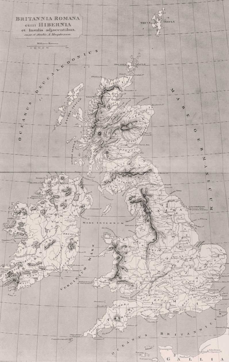 Kaart van Romeins Brittannië met Ierland en aangrenzende eilanden, kaart oorspronkelijk gepubliceerd in Londen, 1818 door English School