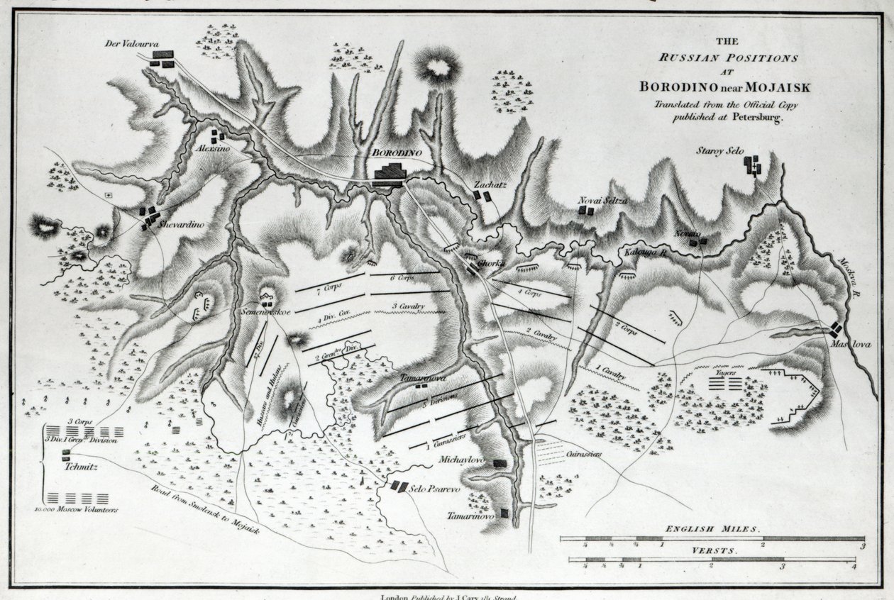Kaart met de Russische posities bij de Slag bij Borodino, ca.1812 door English School
