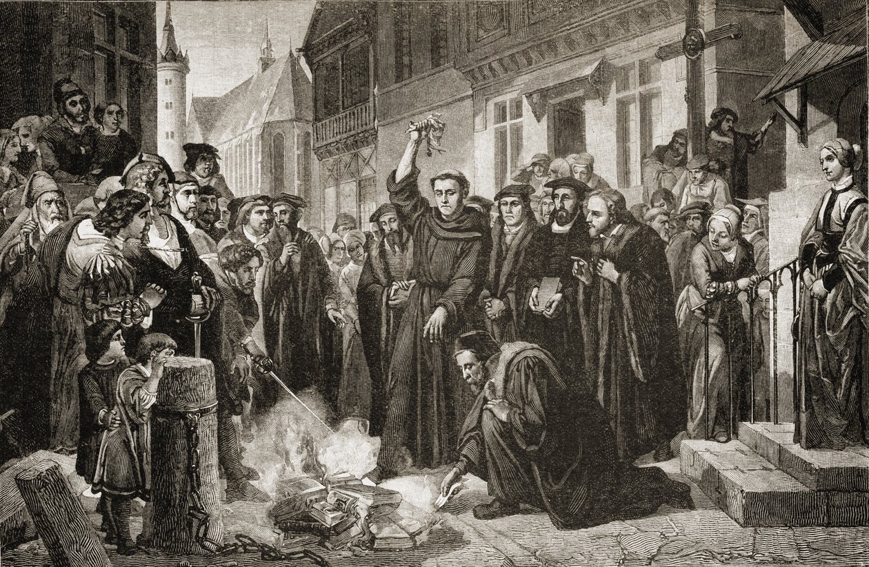 Maarten Luther (1483-1556) verbrandt de Pauselijke Bul in 1520 door English School