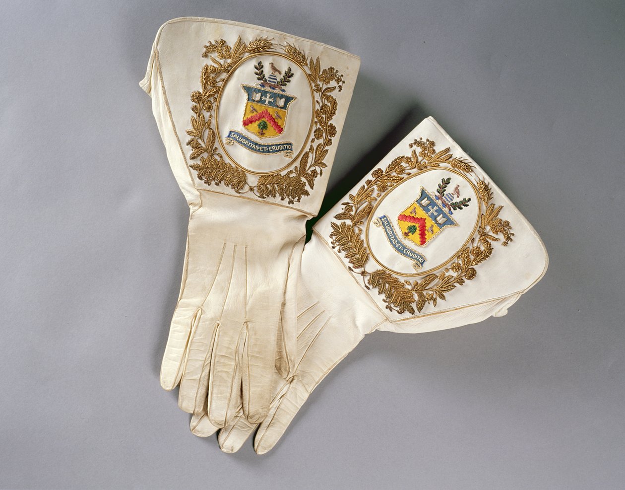 Burgemeestershandschoenen, gedragen door burgemeester Newman Barefoot Thoyts toen hij burgemeester van Cheltenham was in 1888-91 door English School