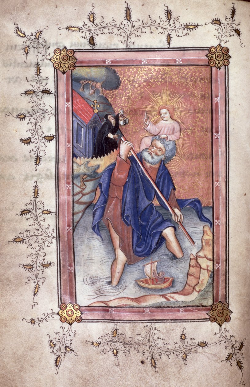 St. Christoffel draagt Christus over een rivier door English School