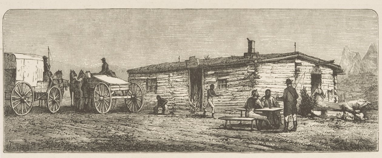 Oude Poststation op de Prairie, nabij Denver, ca. 1870, uit 