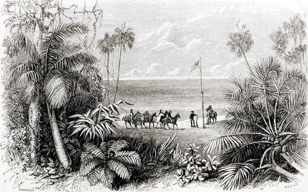 Het planten van de vlag aan de oevers van de Indische Oceaan door English School