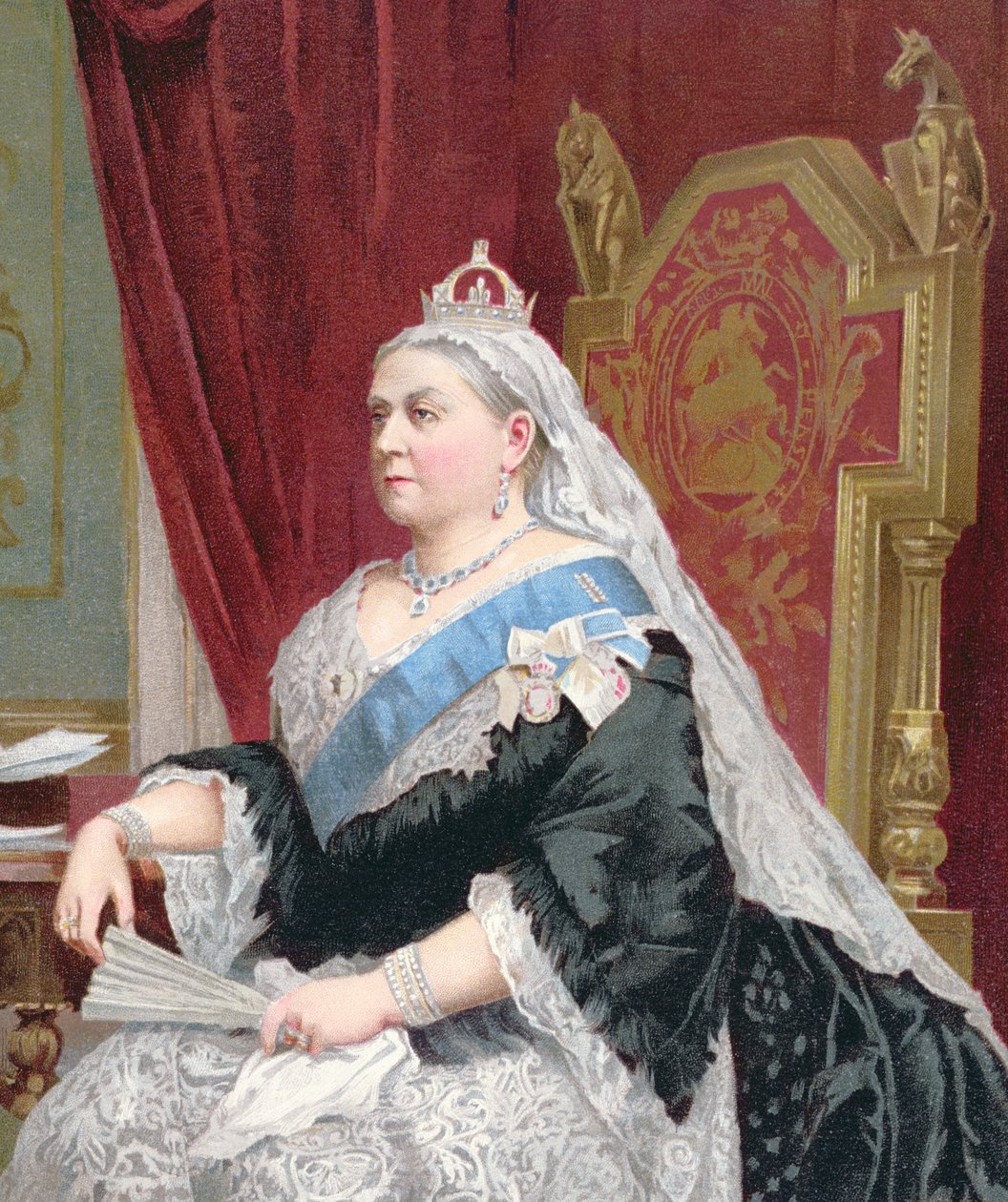 Portret van Koningin Victoria (1819-1901) ten tijde van haar Gouden Jubileum in 1887 (detail) door English School