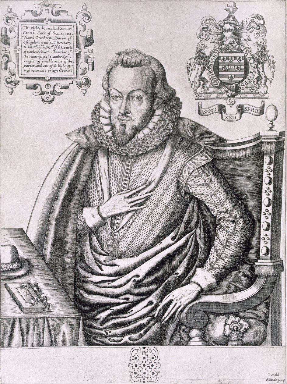 Portret van Robert Cecil (1563-1612) 1e graaf van Salisbury, gegraveerd door Renold Elstrack (1571-ca.1630) ca.1607 door English School