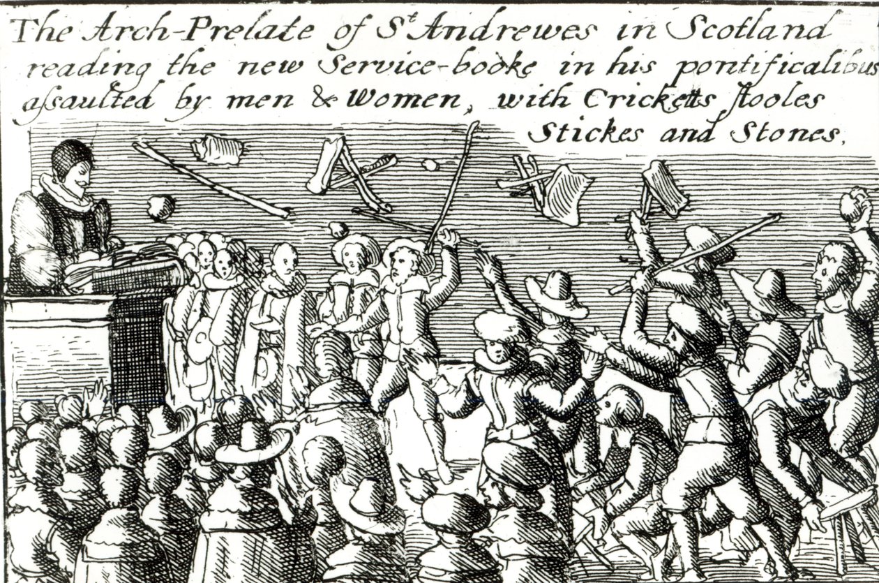Demonstranten in Edinburgh, 1637 door English School