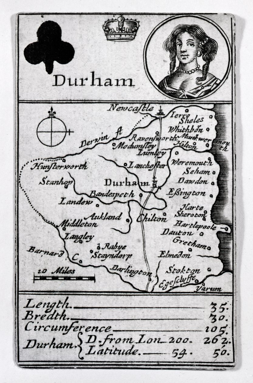 Koningin van Klaveren en Durham kaart, ca. 1675 door English School