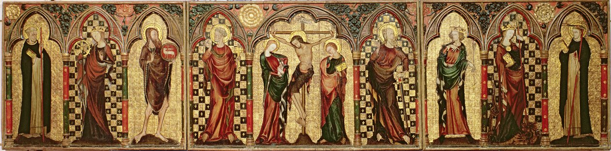 Altaarstuk met de Kruisiging en Acht Heiligen, c.1300 door English School