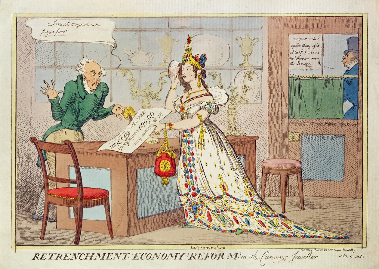 Bezuiniging, economie, hervorming, of de sluwe juwelier, 1822 door English School