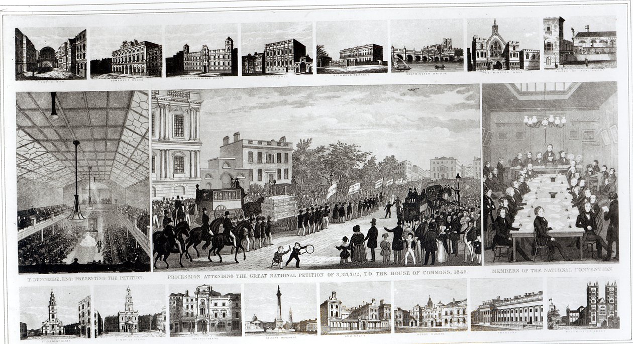 Scènes Geassocieerd met de Overhandiging van de Petitie aan het Parlement door Thomas Duncombe in 1842 door English School