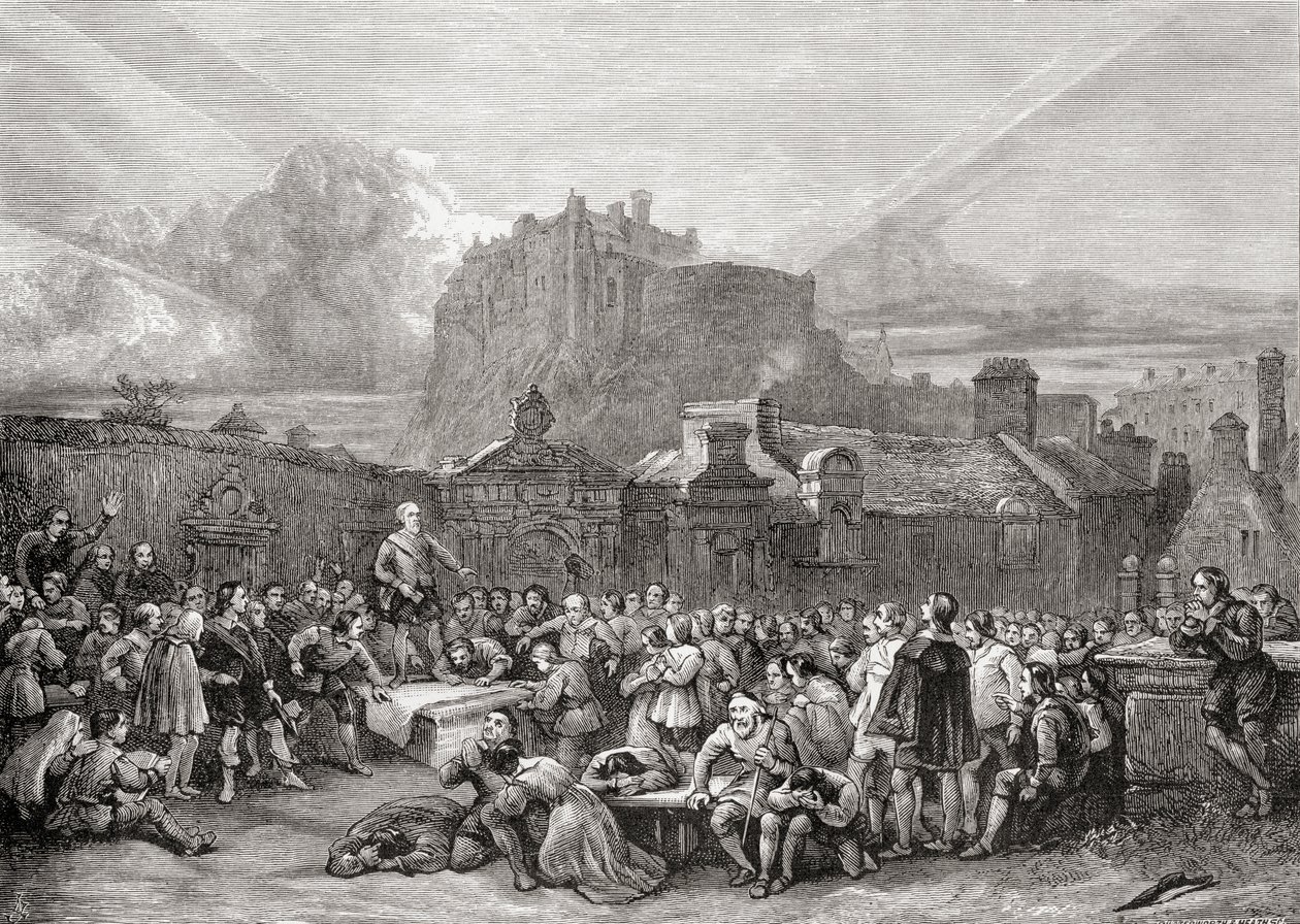 Ondertekening van het Verbond in Greyfriars Churchyard, Edinburgh in 1638, uit 