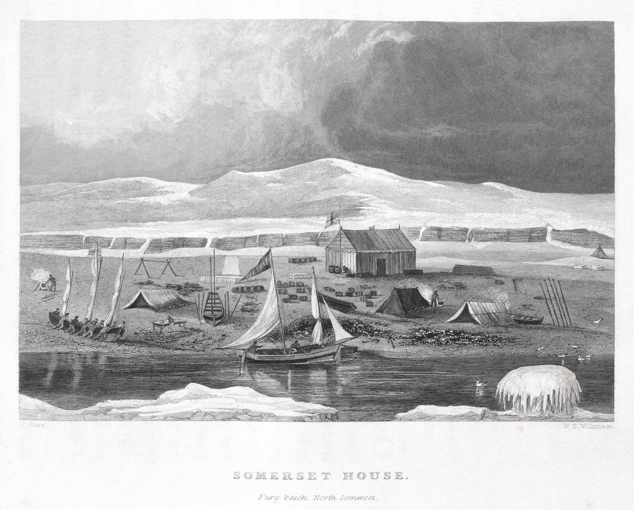 Somerset House, uit Narrative of a Second Voyage in Search of a North-West Passage (1829-33), door Sir John Ross (1777-1836), gegraveerd door W.S. Wilkinson, 1835 door English School