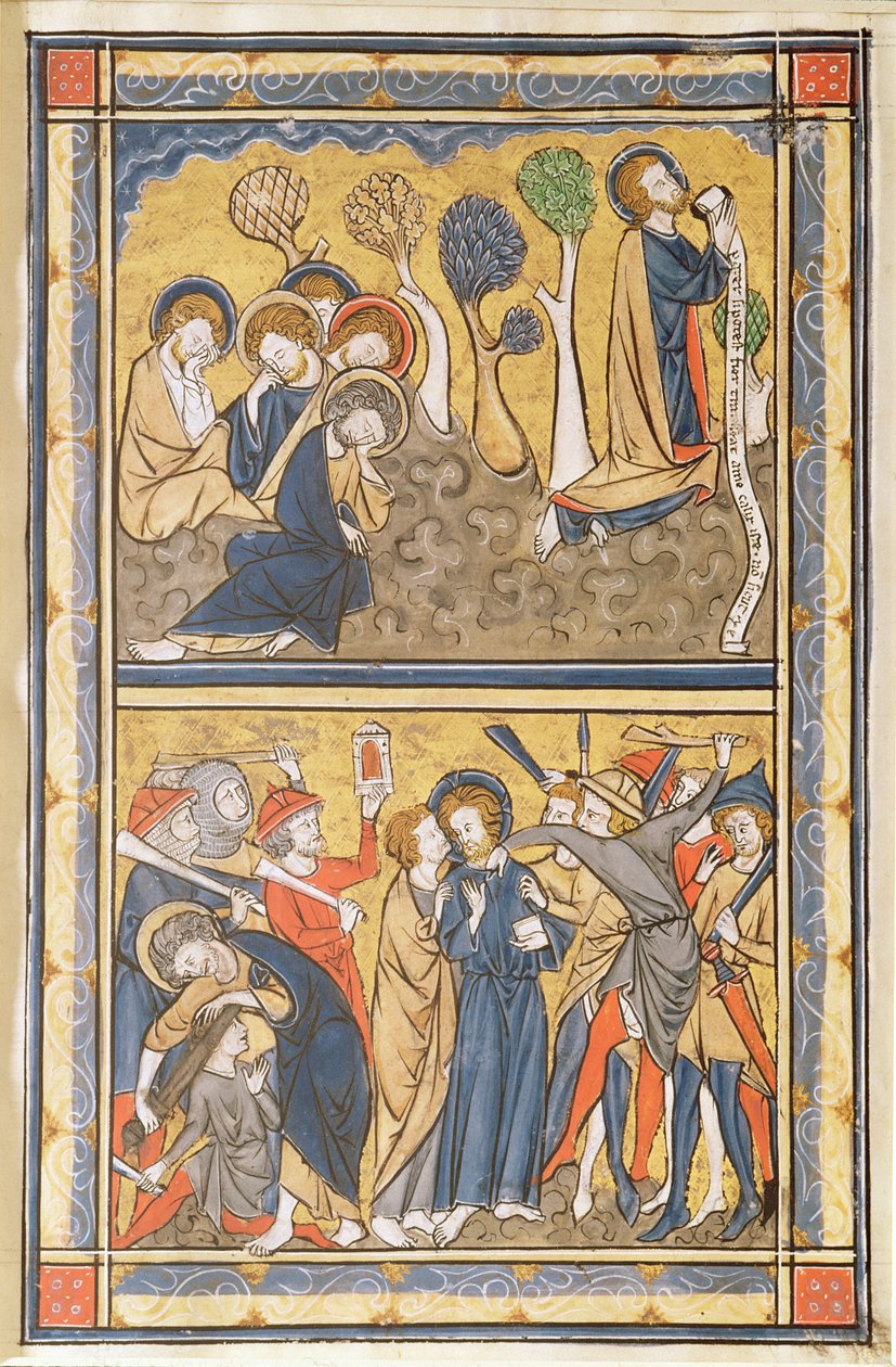 De Agonie in de Tuin en het Verraad van Christus, blad uit een psalter, ca. 1270 door English School