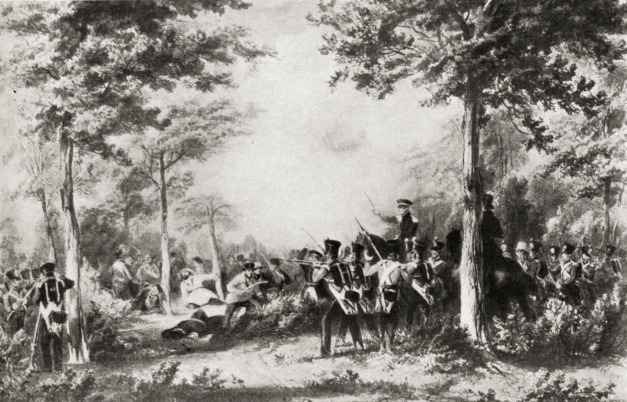 De Slag bij Bossenden Wood in 1838 door English School