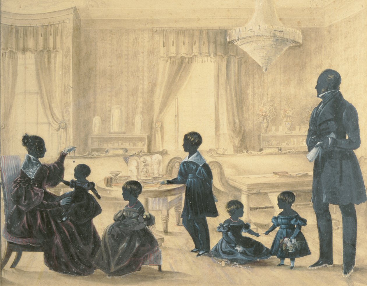 De familie Burrell in hun huis in Durham, c.1820 door English School