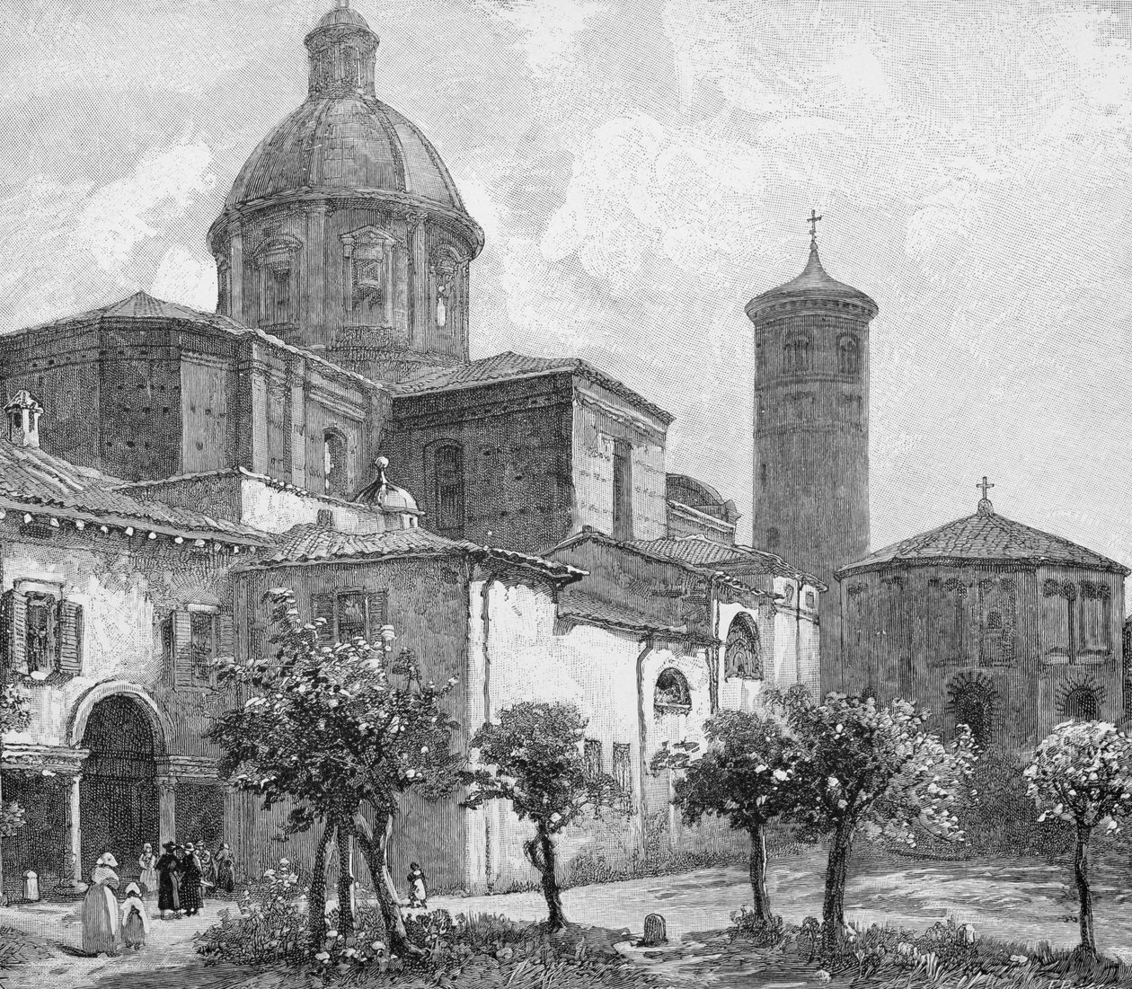 De kathedraal en het baptisterium, Ravenna, Italië, uit 