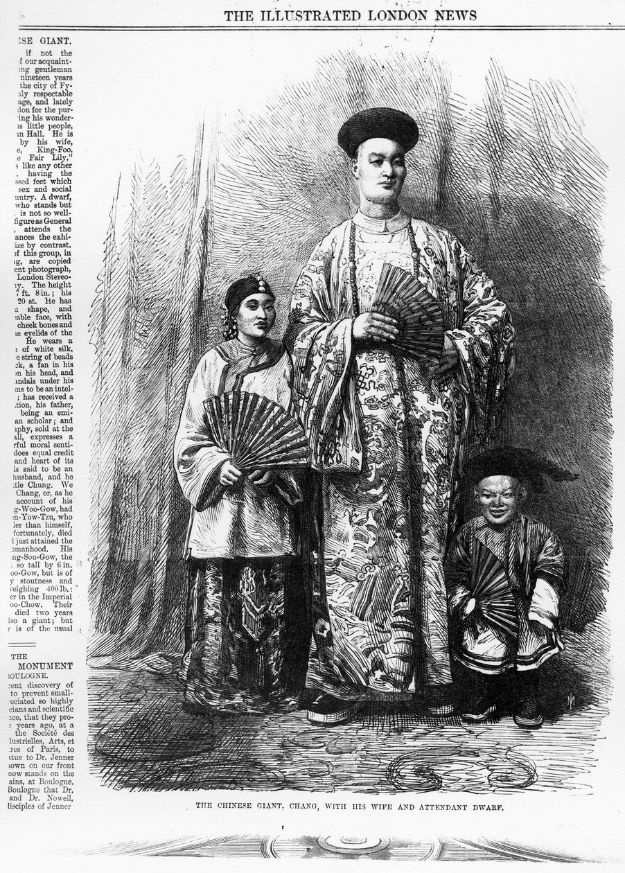 De Chinese reus, Chang, met zijn vrouw en begeleidende dwerg, gepubliceerd in 