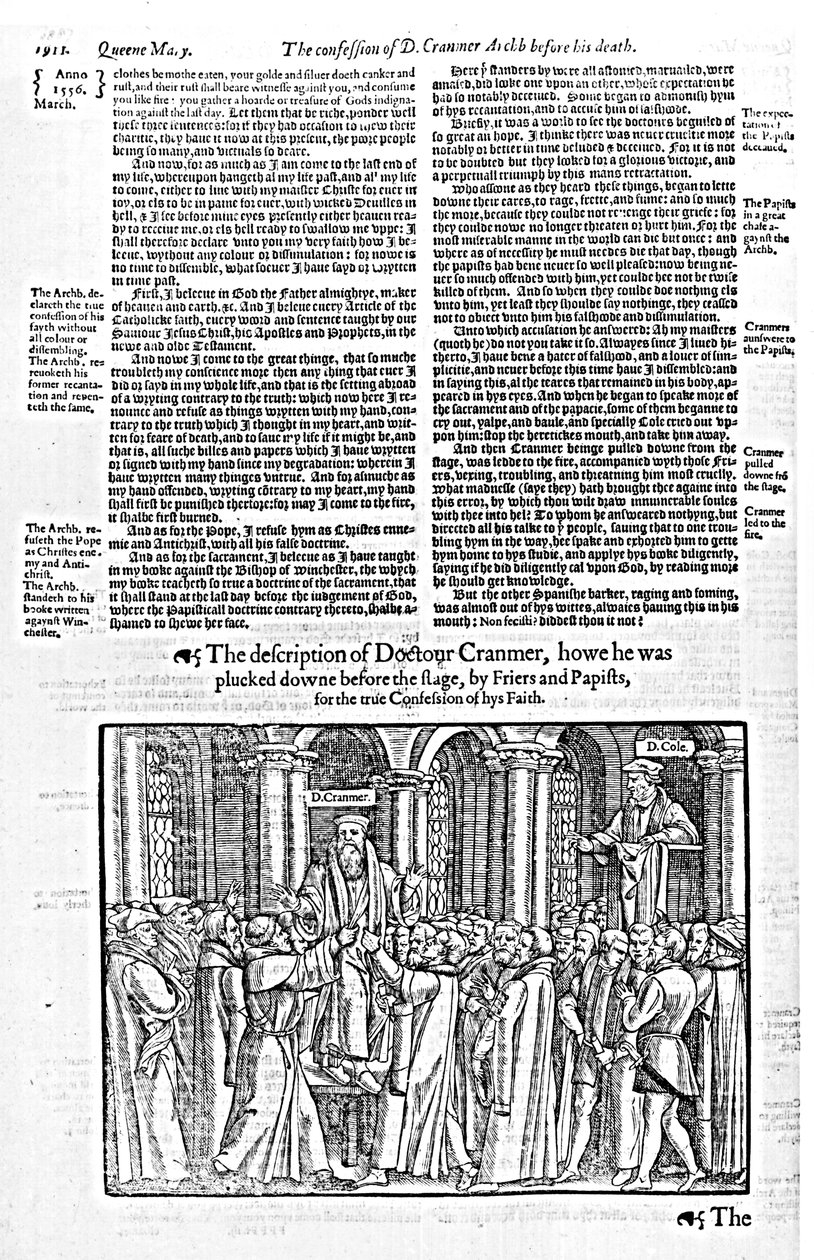 De biecht van dokter Thomas Cranmer (1489-1556) aartsbisschop van Canterbury, voor zijn dood, uit 