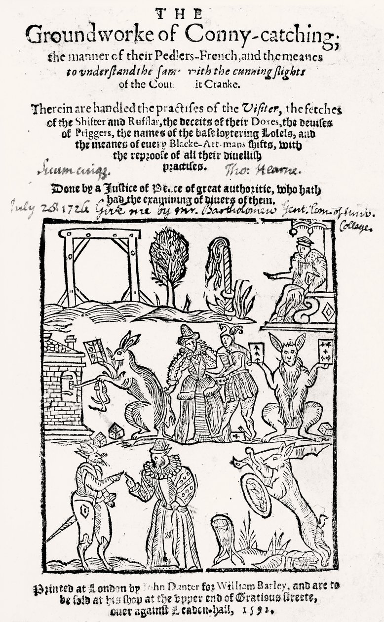 De Basis van Conny-Catching, gepubliceerd in 1592 door English School