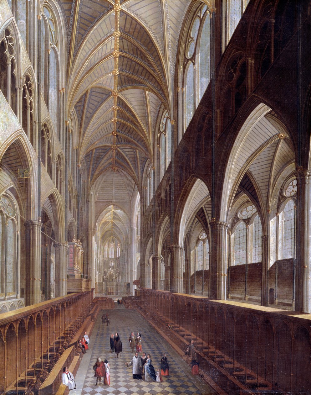 Het interieur van Westminster Abbey door English School