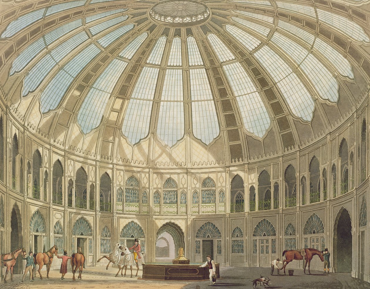 Het Interieur van de Stallen, uit Zichten van het Koninklijk Paviljoen, Brighton door John Nash (1752-1835) 1826 door English School