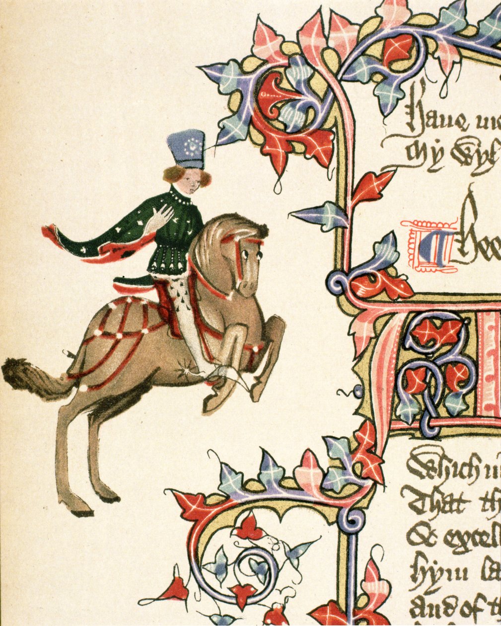 De Schildknaap (detail) uit The Canterbury Tales, door Geoffrey Chaucer, Ellesmere Manuscript, facsimile editie, 1911 door English School