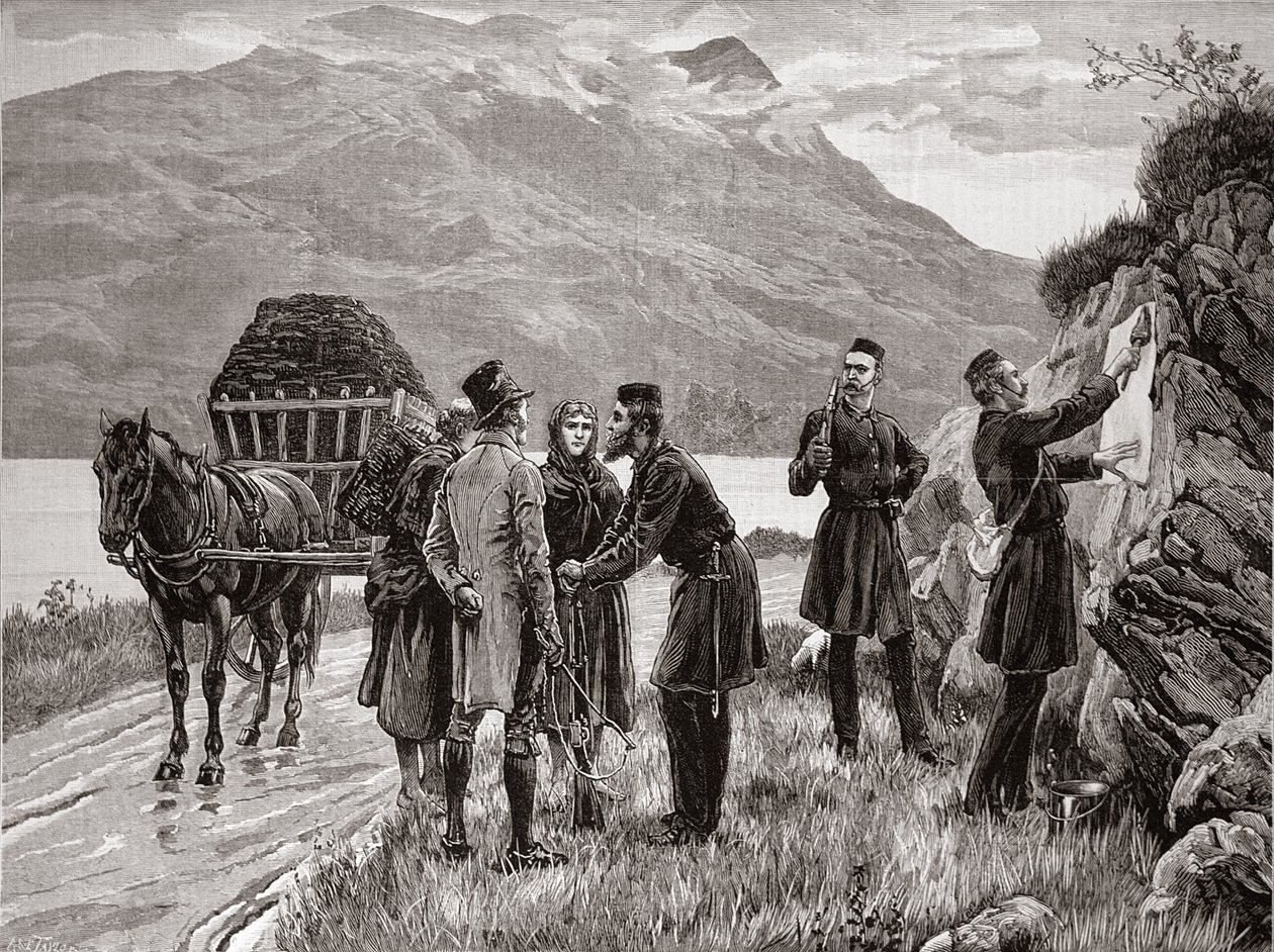 De toestand van Ierland: Het plaatsen van de regeringsproclamatie in Connemara, uit 